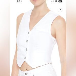 Forever 21 White Denim Button Up Crop Vest